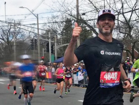 Jimmie Johnson finishes his first Boston Marathon.